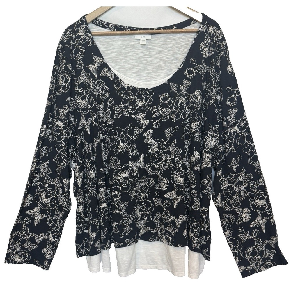 J Jill Floral‎ Casual Top Size 4X Layered Butterfly Stretch Comfort Relax Travel - Picture 2 of 12